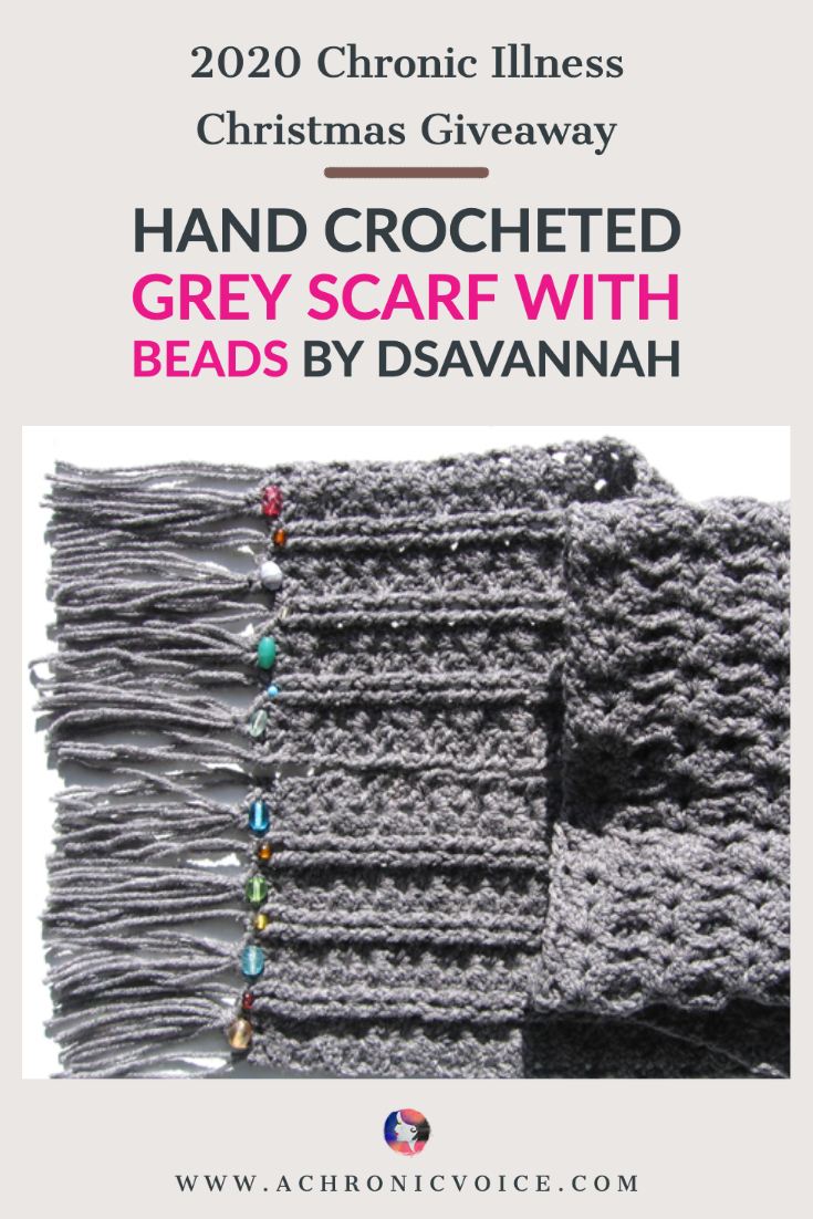 dSavannah Rambles: Hand Crocheted Grey Scarf with Beads. 2020 Chronic Illness Christmas Giveaway.