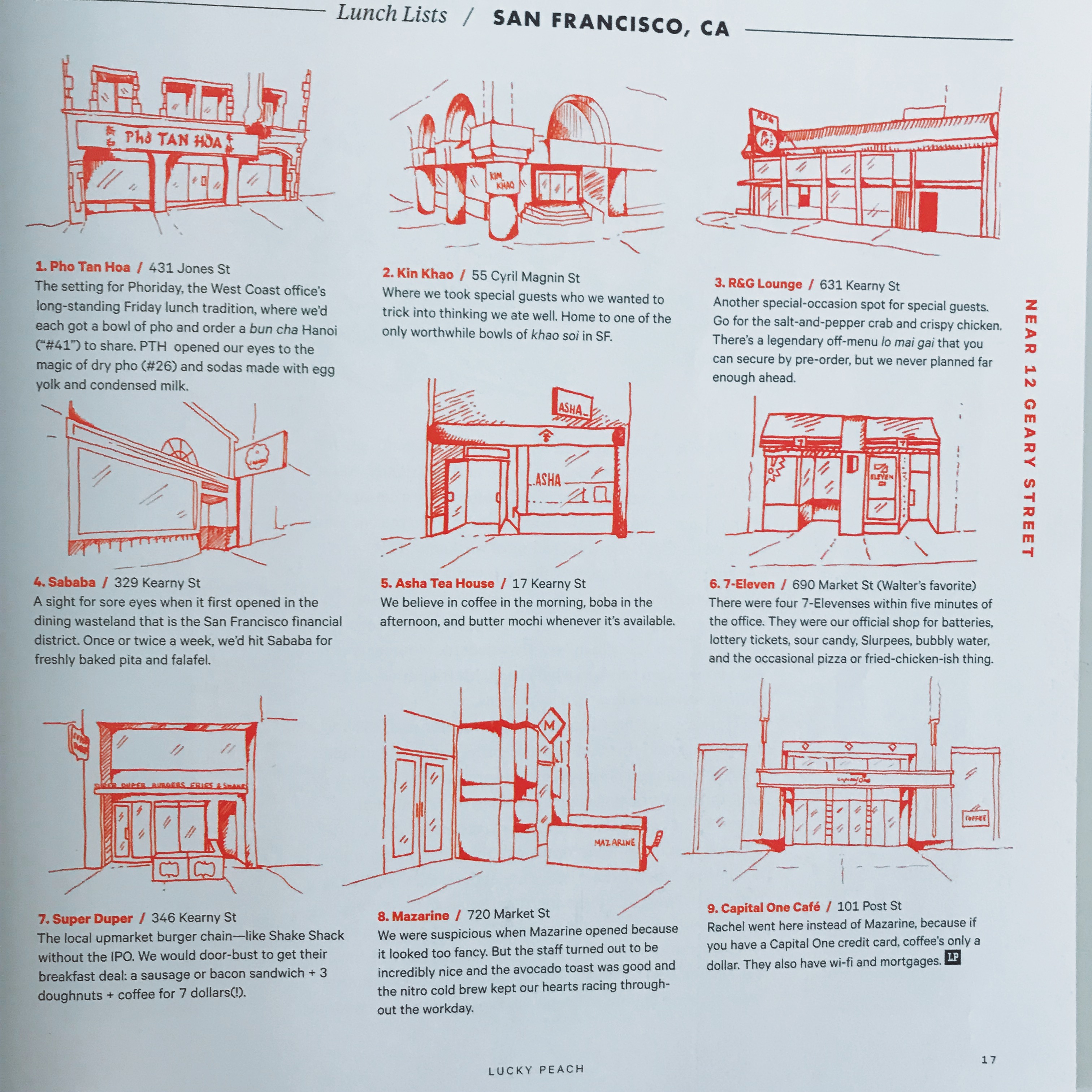Lunch lists in New York vs San Francisco. Lucky Peach’s last issue ever magazine review.